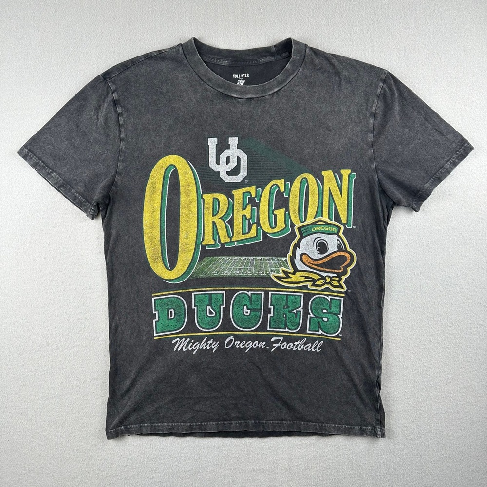 Hollister Blue 84 Oregon Ducks T-Shirt Mens M Gray Mineral Wash Football Graphic